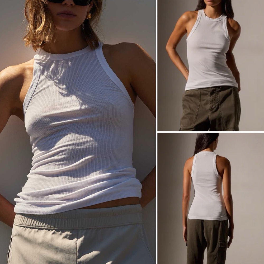 Standard James Perse Sunset High Neck Ribbed Tank Top in White Size 3 Women's